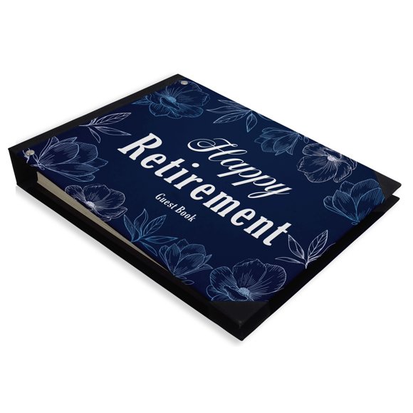 Darling Souvenir Blue Floral Border Retirement PartyGuestbookHardbound Cover Personalized Printed Keepsake MemoryGuestRegistry-9 x 12 Inches