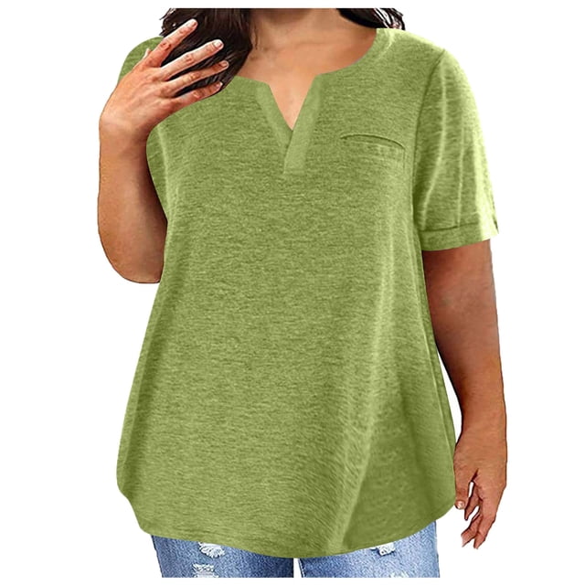 asjyhkr Plus Size Womens Summer Tops Short Sleeve T Shirts Loose Stretch Soft Comfy Tees Solid Basic Blouses