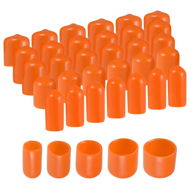 Unique Bargains 25 Pcs Embouts Ronds en Caoutchouc 1/4 Pieds 3/8 Pieds 1/2 Pieds 3/4 Pieds 7/8 Pieds Protecteurs de Filetage de Vis pour Couvercle en Vinyle Orange