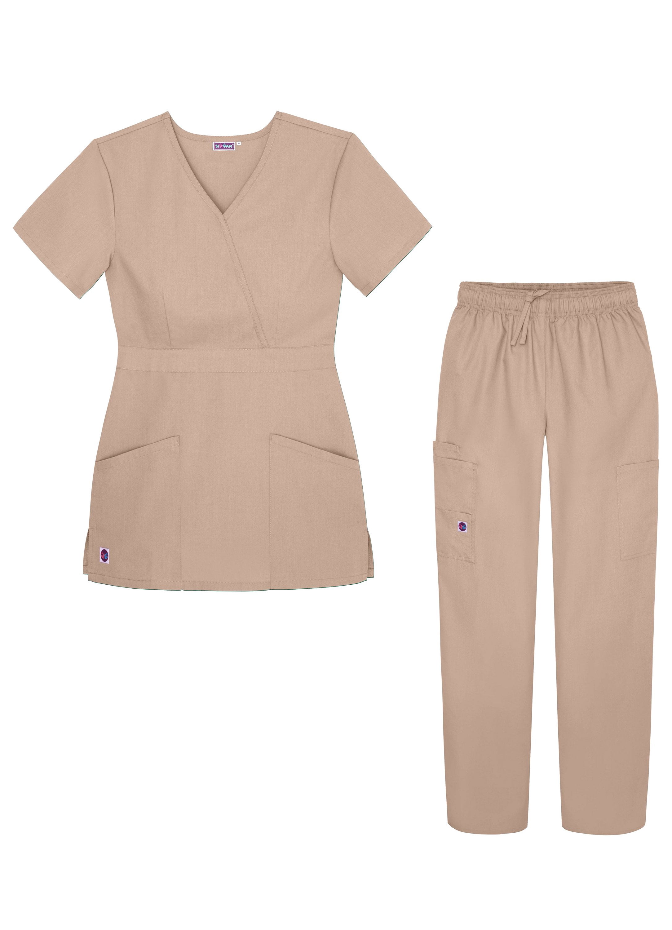 Sivvan Ensemble de Sarrau pour Femmes - Pantalon Cargo à Multiples Poches et Haut Cache-Cœur Stylé