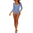 thumbnail image 2 of INSPIRE CHIC Women's 1 piece Long Sleeve Swimsuit Scoop Neck Backless Basic Rashguard Swimwear Bathing Suits Purple L, 2 of 5