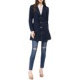 thumbnail image 2 of INSPIRE CHIC Veste en Denim Longue pour Femme à Revers Cranté, Manches Longues, Boutonnée, Ceinturée, TP Bleu Foncé, 2 of 8