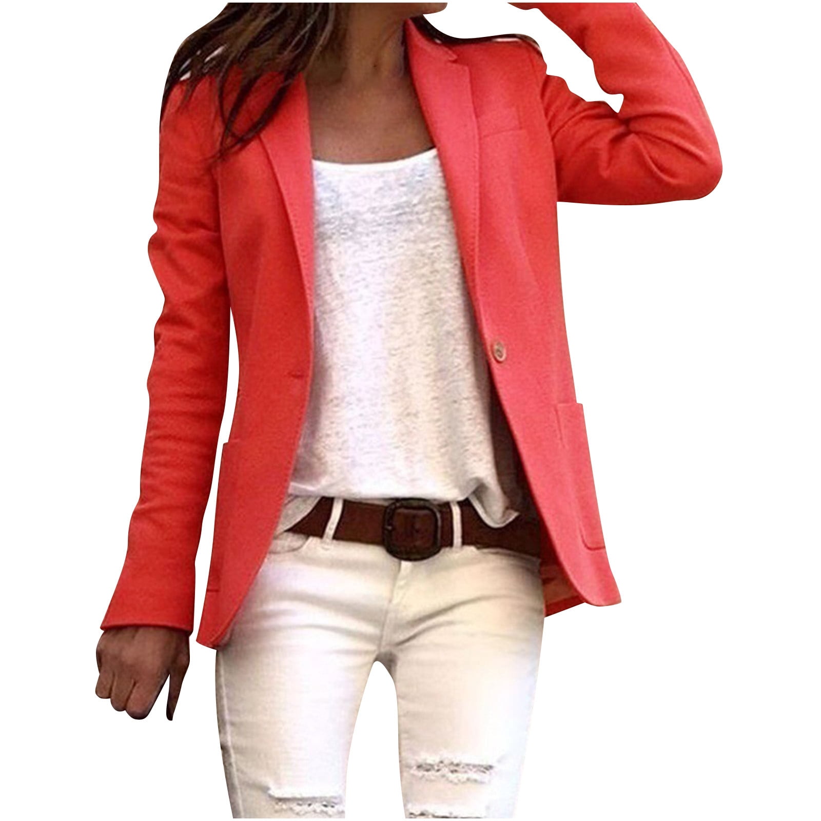 Veste de Complet Longue pour Femmes Décontractée Mode Couleur Unie Manches Longues Veste Ajustée Complet