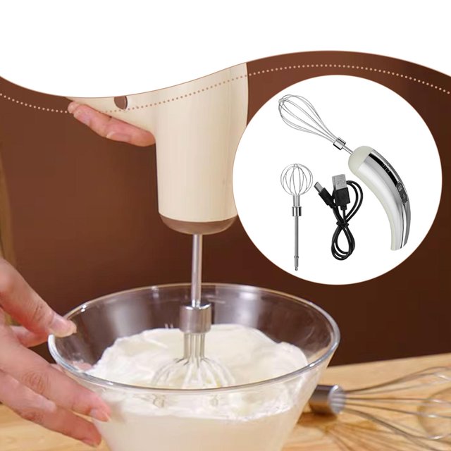 Elodie Cordless Hand Mixer Compact Electric Egg Beater for Kitchen Baking Cake Shop Silver White