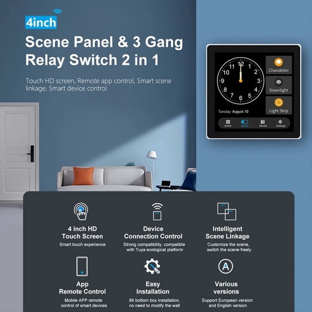 Tuya T3E Panel Switch Touch Screen Panel EU Smart Control Panel Switch Zigbee Smart Home Wall Push Light Switch,Black,1 * Smart control panel,Black