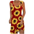 thumbnail image 1 of Penkiiy Robes d'Été pour Femmes 2024 Décontractées Imprimées Amples Couleur Unie Col Rond Tempérament Élégantes Robes Dos Nu m Rouge, 1 of 5
