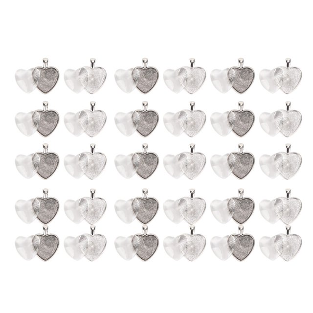 60Pcs Metal Alloy Pendant Setting, 2 Silver Colors Pendant Trays, for Jewelry Making DIY Enthusiast