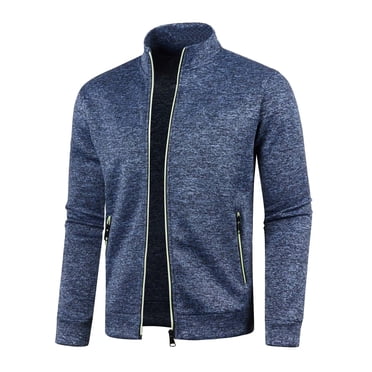 Ketyyh-chn99 Mens Zip Thick Knitted Cardigan Sweater with Pockets Mens Autumn And Winter Zipper Neck Solid Sweater Long Sleeve Fashion Top Sweatshirt Coat Navy,M