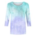 thumbnail image 4 of Besolor T-Shirts à Manches 3/4 pour Femmes, Tendance, Col Ras du Cou Teinture sur Nœuds, Hauts Décontractés Amples, Blouse T-Shirts pour Sorties, 4 of 5