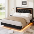 thumbnail image 2 of GloryStar Smart LED Floating Bed, Boucle Upholstered Platform Frame with Diamond Headboard and Solid Wood Slats, 2 of 8