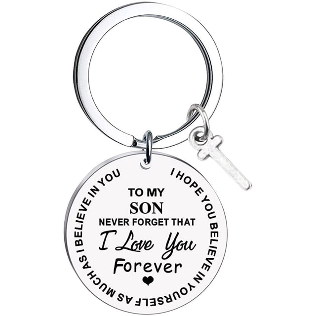 Heliisoer To My Son Message Keychain Stainless Steel Initial Last Name 26 Letter Family Inspirational Keychain Gift