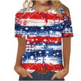 thumbnail image 1 of Pisexur Blouses pour Femmes Habillées Décontractées T-Shirt à Manches Courtes Col Rond Imprimé Jour de l'Indépendance pour Femmes, Hauts d'Été pour Femmes Multicolore, S, 1 of 5