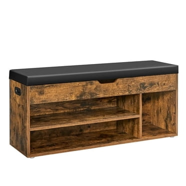 VASAGLE Storage Bench with Cushion, Shoe Bench with Padded Seat, 3 Compartments, Hallway Bedroom, Load Capacity 330 lb, Rustic Brown and Ink Black ,Adult