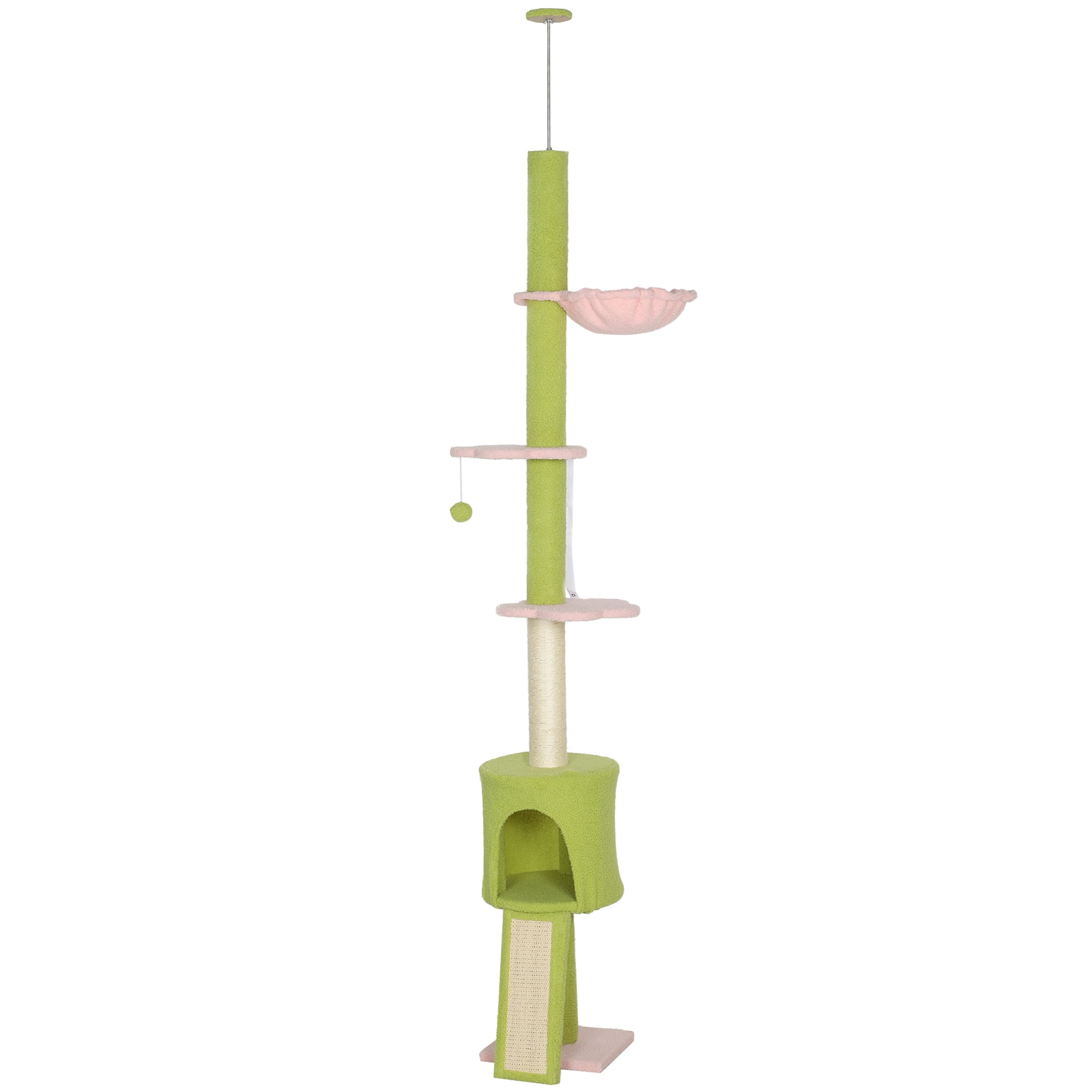 CoSoTower 87"-94.5" Floor to Ceiling Cat Tree with Sisal Scratching Post, Condo, Hammock, Ramp, Perches, Green