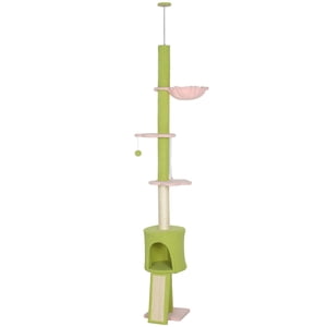 CoSoTower 87"-94.5" Floor to Ceiling Cat Tree with Sisal Scratching Post, Condo, Hammock, Ramp, Perches, Green