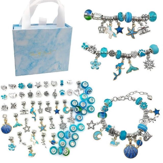 64Pcs/Set DIY Charm Bracelet Gift Box Jewelry Making Kit With Beads Charms Pendants