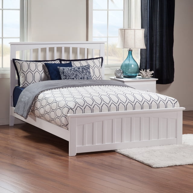 Mission Lit Plateforme Grand en Bois avec Pied de Lit Assorti, Blanc