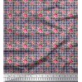 thumbnail image 1 of Soimoi Rayon Fabric Check,Leaves & Peony Floral Print Fabric by Yard 42 Inch Wide, 1 of 1