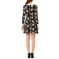 thumbnail image 3 of INSPIRE CHIC Robe Trapèze au-Dessus du Genou pour Femme à Col Peter Pan à Manches Longues TP Noir-Floral, 3 of 7