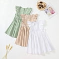 thumbnail image 4 of KYAIGUO Robes en Coton et Lin à Volants pour Bébés Filles Été Sans Manches Robe Décontractée Robe d'Été Couleur Unie Lin Coton pour 2-6 Ans, 4 of 9
