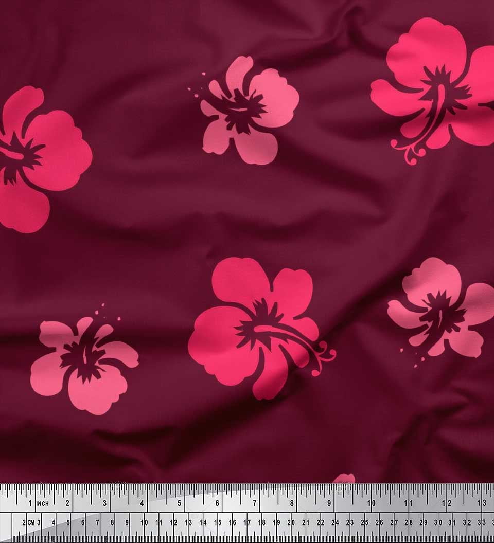 Soimoi Silk Fabric Artistic Flower Print Sewing Fabric Yard 42 Inch Wide