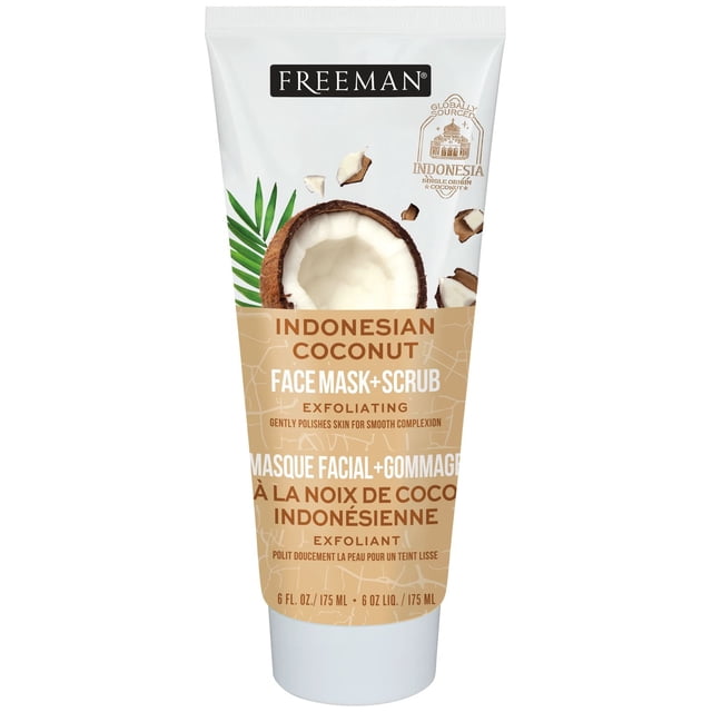 Freeman Masque facial Exfoliant à la Noix de Coco Indonésienne + Exfoliant en tube à Presser Blanc et beige de 175 ml avec des Images de Noix de Coco Concassée, Formulé pour Polir en Douceur et Hydrater la Peau pour un Teint Lisse et Éclatant, Convient à l'Exfoliation du Visage et aux Soins de la Peau.