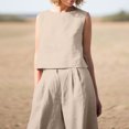 thumbnail image 4 of Pompotops 2PC Fashion Woman Round Neck Solid Sleeveless Blouse +Loose Pockets Pants Sets, 4 of 9
