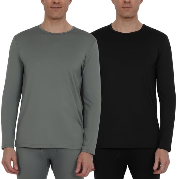 INNERSY Men's Lightweight Thermal Underwear Tops Long Johns Undershirts Base Layer 2-Pack(XL,Grey/Black)