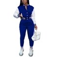 thumbnail image 1 of Tenue d'Entraînement 2 Pcs pour Femmes, Veste Patchwork à Boutons, Pantalon Long, Survêtement, 1 of 4