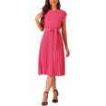 thumbnail image 1 of INSPIRE CHIC Robe Plissée pour Femme Col Ras du Cou Sans Manches Taille à Nouer Robes Trapèze m Rose Vif, 1 of 5