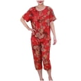 thumbnail image 1 of Pisexur Ensembles de Pyjama pour Femmes 2 Pcs Boho à Imprimé Floral Chemises de Nuit en Coton pour Femmes Décontractées Col Rond T-Shirts à Manches Courtes Hauts et Pantalons de Détente Longueur Genou Pyjamas Grande Taille pour Femmes Ensemble TG-4TG, 1 of 3