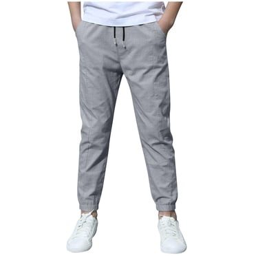 MIASHUI Boys Pants Comfortable Casual Linen Drawstring Jogger Trousers for Spring Summer Everyday Wear Elastic Waist Loose Fit