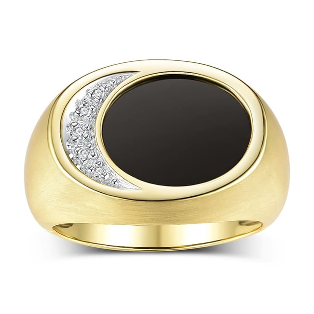 RYLOS Men's Designer Ring: 14K Yellow Gold with Onyx and Diamonds - Gold Rings for Men Size 12
