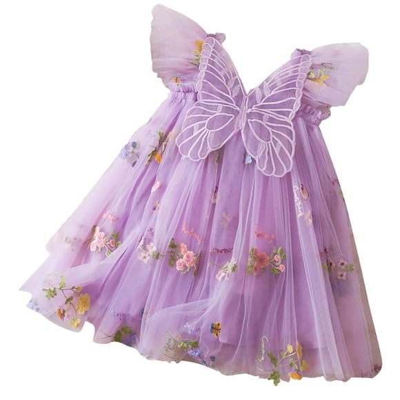 dmqupv Dress Girl Short Sleeve Baby Girl Butterfly Dress Toddler Fairy Flower Fairy Dress For Birthday Party Purple,Size for 4-5 Years