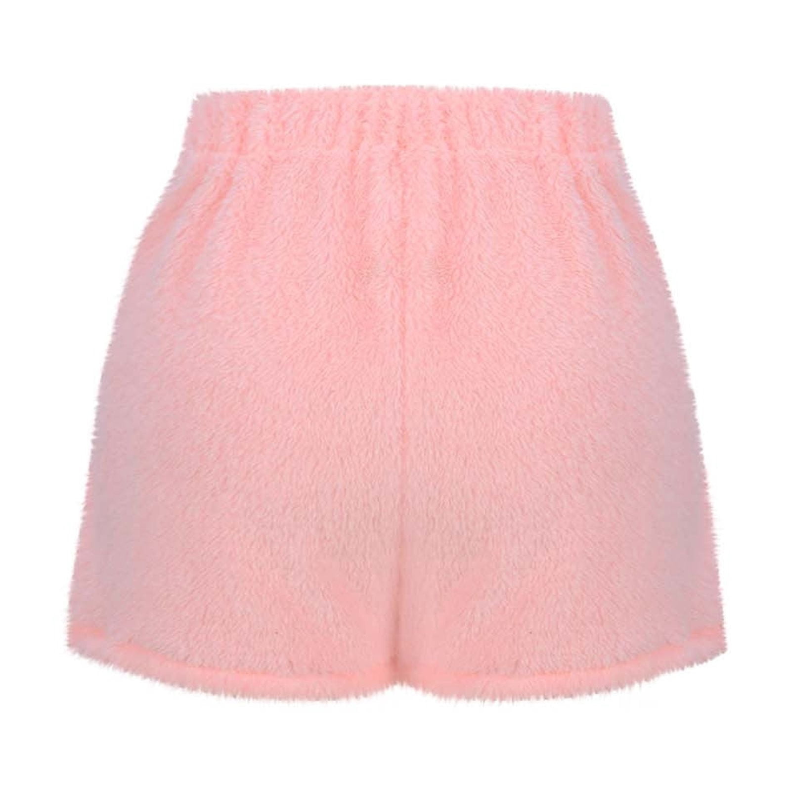 Lenpel Women's Fuzzy Pajama Shorts High Waisted Drawstring Soft