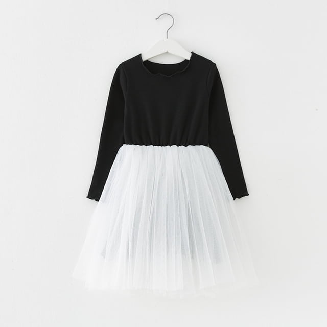 Robes pour Filles pour le Jeu Quotidien et les Fêtes, Robe de Fête à Manches Longues avec Superposition en Filet pour Tout-Petites, Style Confortable pour les Sorties Décontractées Quotidiennes