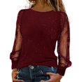 thumbnail image 2 of Pxiakgy Vente Chaude!! T-Shirt à Manches Longues en Maille Pailletée Col Rond Décontracté pour Femmes, Rouge 5TG, 2 of 9