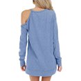 thumbnail image 4 of Women One Shoulder Split Hem Strap Solid Color Long Sleeve Tunic Top, 4 of 4