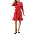 thumbnail image 2 of INSPIRE CHIC Women's Layered Ruffle Hem 3/4 Sleeves Smocked Chiffon A-Line Dress M Red, 2 of 8