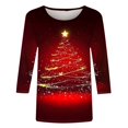 thumbnail image 5 of QIPOPIQ Hauts pour Femmes Manches 3/4 Décontracté Coupe Ample Col Rond T-Shirts Mignons Tunique Trois Quarts en Liquidation, 5 of 5