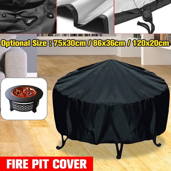 YOPTOP Outdoors Fire Pit Cover Heavy Duty Waterproof 210T Polyester with Thick PVC Coating Full Coverage PatioRound Fire Pit Fireplace Cover Waterproof Dustproof Black,Black,85x40cm