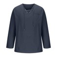 thumbnail image 4 of RXIRUCGD Men's Fashion Fallow Drawstring Solid Color Pockets Long Sleeve V-Neck Tops, Navy, Size: 3XL, 4 of 5