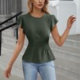 thumbnail image 2 of Zpanxa Women's Chiffon Blouse with Flutter Ruffle Sleeves and Fitted Waist, Solid Color Top, 2 of 4