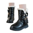 thumbnail image 3 of Hjtefg Girls Winter Boots with Bow - Thick Sole Warm Snow Booties for Kids, Cozy Solid Color Boots for Cold Weather,Color: 3-Black Size: 10-10.5 Years, 3 of 9