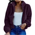 thumbnail image 3 of Veste Sherpa pour Femmes à Revers à Manches Longues Courte en Molleton Duveteux à Fermeture Éclair Vestes Manteau Hiver Chaud Uni Pelucheux Shaggy Vêtement d'Extérieur, 3 of 5