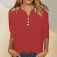 thumbnail image 1 of Babysbule Manches 3/4 pour Haut d'Été pour Femmes Col Rond T-Shirt Ample Mode Tunique à Boutons 2025, 1 of 8