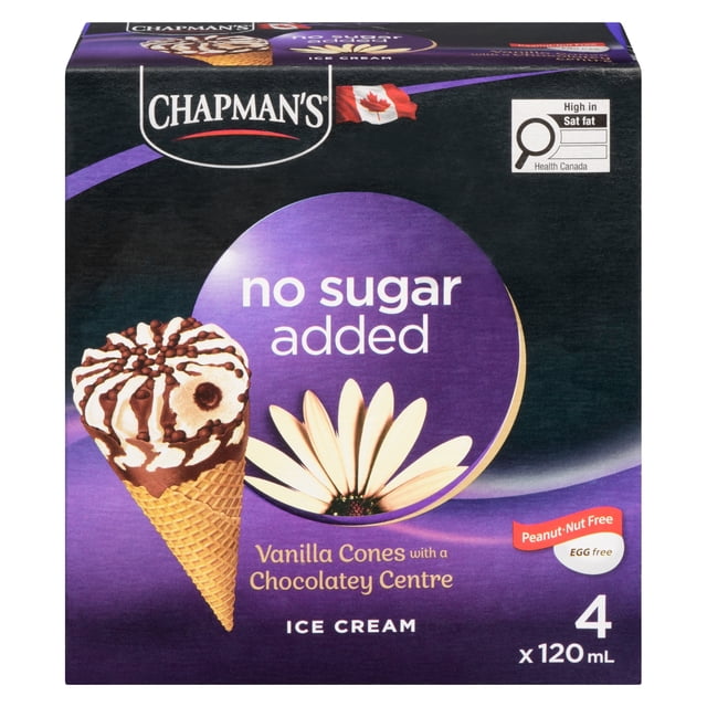 Chapman's Cornets de Crème Glacée à la Vanille Sans Sucre Ajouté en Boîte 4 x 120mL