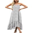 thumbnail image 1 of Women‘s Summer Sleeveless Dress Floral Patterns Ruffled Neckline High-low Hem Cute Dress, 1 of 6