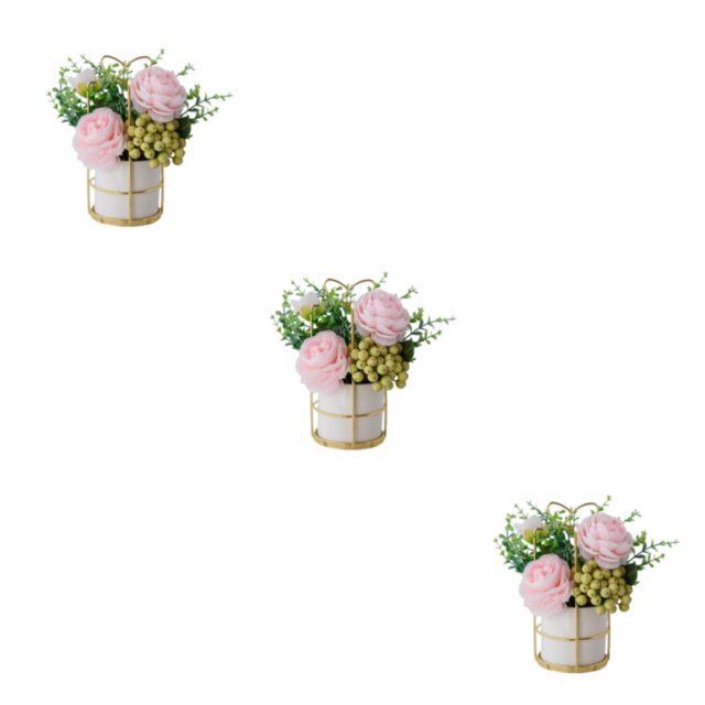 relayinert Simulation Flower Set Low Maintenance Easy To Clean Fake Peony Silk Hydrangea Flower Silk Artificial Flowers With Vase Pinellia Pink 3Set