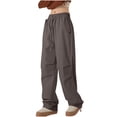 thumbnail image 1 of Ohufall Baggy Parachute Pants for Women& Girls Drawstring Elastic High Waist Ruched Cargo Pants Multiple Pockets Jogger Y2K, 1 of 6